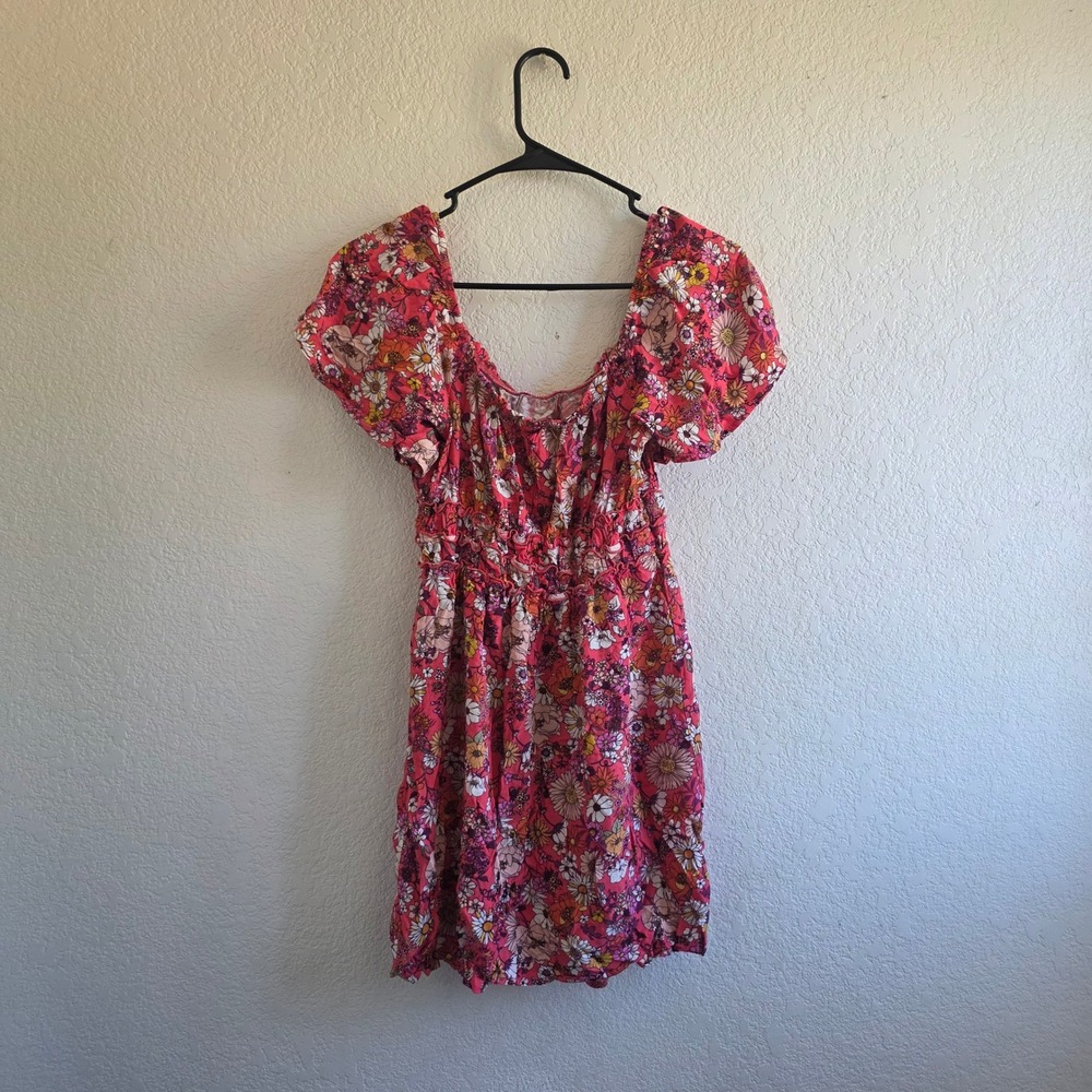 Rewind Pink Floral Smocked Mini Dress Short Puff Sleeve Boho NKD50891Z80 Medium